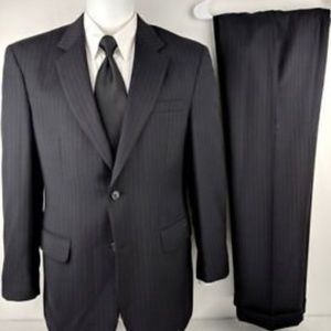 JOS A BANK 2 BUTTON BLACK PINSTRIPE